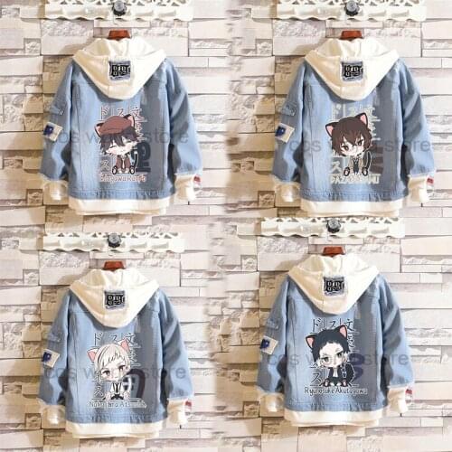Anime Bungo Stray Dogs Nakajima Atsushi Akiko Yosano Cosplay Costumes Dazai Osamu Denim Jacket Autumn Sweatshirt Outwear Coat