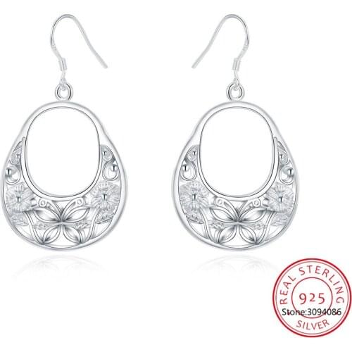 LEKANI 925 Sterling Silver Charm Butterfly Hollow Drop Earrings For Women Lady Wedding Engagement Party Fine Jewelry