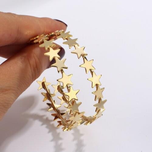 Lifefontier Punk Big Circle Stars Hoop Earrings for Women Korean Gold Color Copper Alloy Geometric Round Earrings Party Jewelry