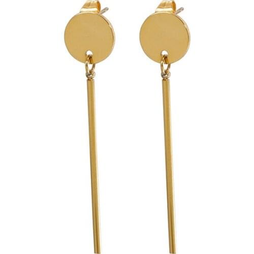 Fashion titanium steel round cake smooth earrings female stainless steel long round pendant Drop earrings