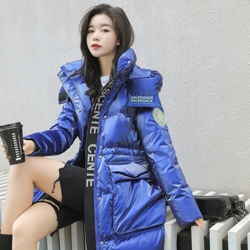 2021 Fashion Winter Glossy Down Coats Womens Long Warm Down Parka Jacket Female Thicken Warm White Duck Down Coat Parkas Hooded
