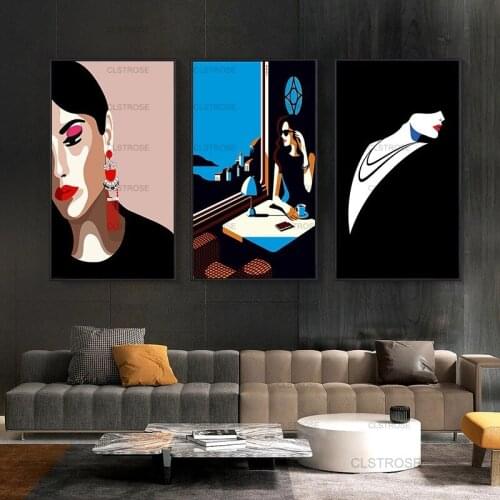 Fashion Girl Canvas Poster Abstract Wall Art With Red Earrings Home Decoration Canvas Painting Living Room Bedroom Frameless