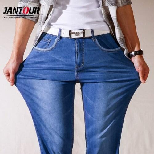 Brand 2020 Autumn winter New Mens Blue cotton Thick Jeans Business Stretch Loose Straight Denim Trousers Male Big Size 40 42 44