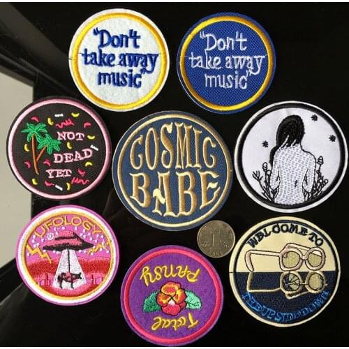 50pcs/Lot Embroidery Patches Letters Clothing Decoration Accessories Ufo Western Style Round Diy Iron Heat Transfer Applique