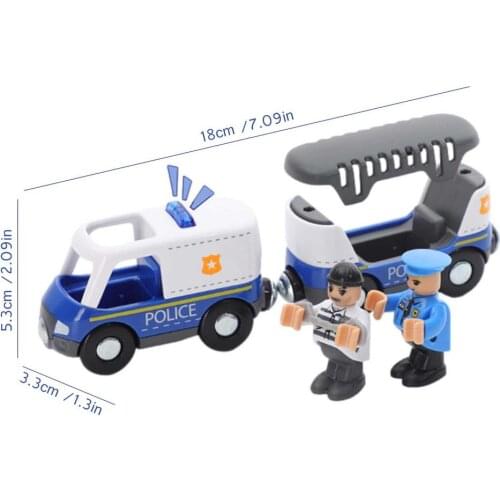 New Wooden Railway Track Police Car Magnetic Train Diecast Car Compatible With Cartoon Character Rail Car Wooden Train Track Toy