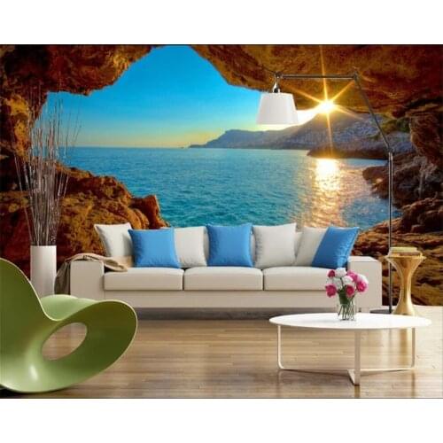 Beibehang Custom wallpaper mediterranean cave rock sea dusk background wall paper home decor living room bedroom 3d wallpaper