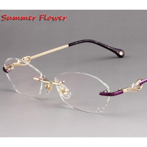 Chashma Eyeglasse Rimless Anti Blue Ray Computer Glasses Optical Frames oprawki okularowe damskie occhiali da vista donna Purple