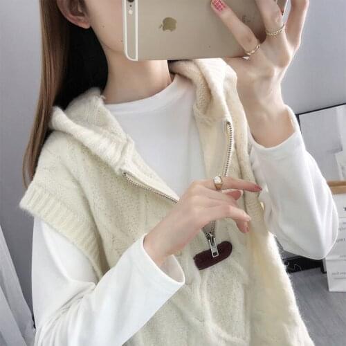 Autumn and winter 2021 fashion temperament new hooded sweater knitted vest western style casual sleeveless solid color top women