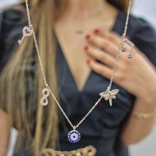 Handmade Fortune Necklace 5-Piece Zircon Stone For Women Girls Valentines Day Fashion Jewelry Elegant