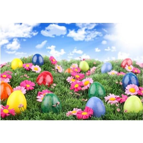 Easter Photography Studio Eggs Green Grass Photo Backdrop Flowers Vinyl Cloth Computer Printed Newborns Professional Backgrounds