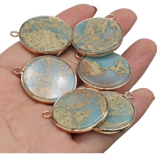 Natural Stone Round Shape Ocean Ore Charms Pendants for Necklace Earring Bracelet Jewelry Making Women Gift Size 22x22mm