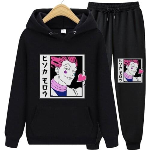 2 Pieces Sets Tracksuit Men Hunter X Hunter Printed Hooded Sweatshirt Pants Pullover Hoodie Sportswear Casual Unisex Sport Suits