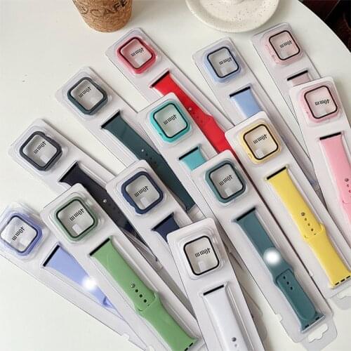 Glass+Case+Strap For Apple Watch band 40mm 44mm 38mm 42mm Silicone Sport smartwatch bracelet for iWatch serie 3 4 5 6 se band