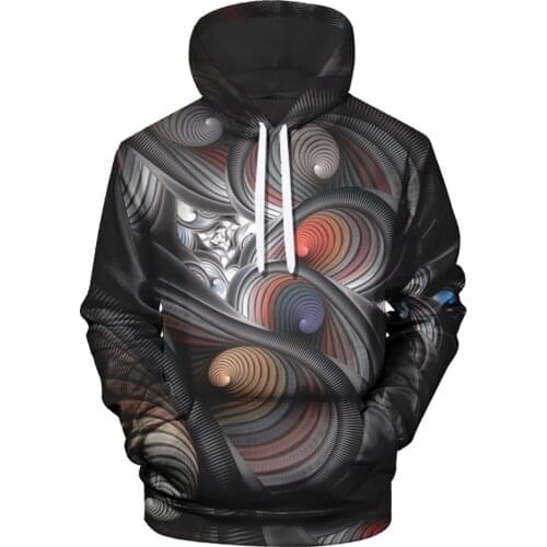 Mens Color Wave Sweater Abstract Spiral 3D Digital Print Hooded Sweatshirt Personalized Pullover