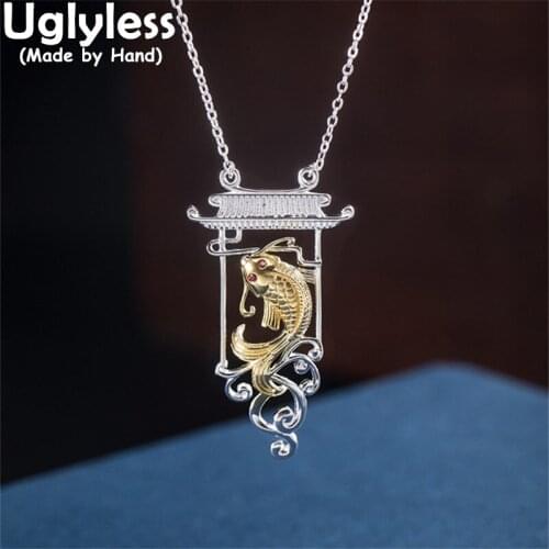 Uglyless Carp Leaping over Dragon Gate Chinese Myth Fishes Pendants Necklaces for Women 925 Silver Animals Ethnic Jewelry +Chain
