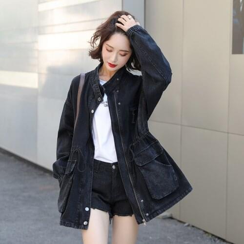 Women Cropped Denim Jacket Stitching Snake Pattern Pockets Tops 2021 New Spring Autumn Jeans Coat Loose Oversized Female Outwear