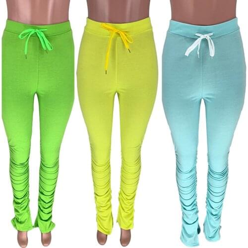 Summer Women Pencil Trousers High Waist Drawstring Stacked Sweatpants Ruched Pants Trousers Bootcut