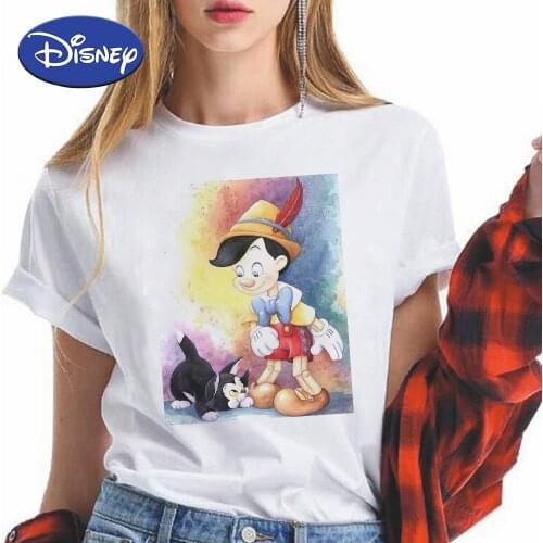 Disney Pinocchio Aesthetic Printed Do not tell a lie Women T-shirts Harajuku Cartoon Tshirt Fashion Lady Streetwear Casual