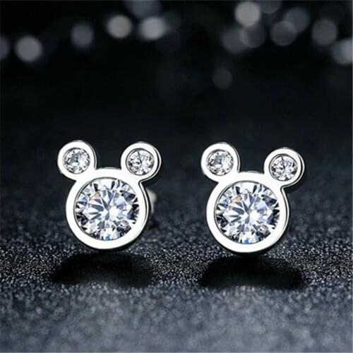 925 Sterling Silver Women Jewelry Crystal Cartoon Animals Stud Earrings for School Girls Kids Gift Pendientes Oorbellen eh1415