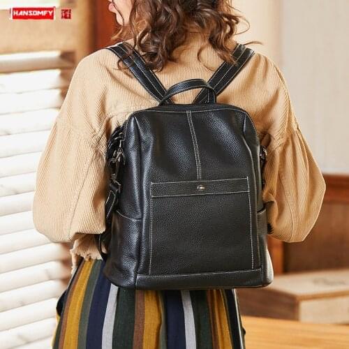 Backpack Female 2019 New Soft Leather Fashion Women Travel Shoulder Bag Big Bag Backpack Female First Layer Leather Bags