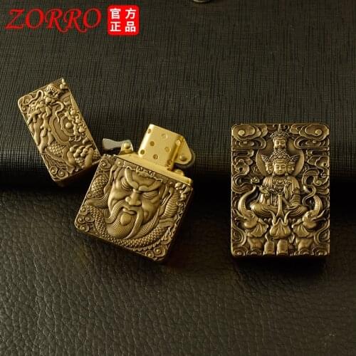 Zorro Original Copper High Quality New Thick Heavy Duty Three-Dimensional Relief Classic Kerosene Grinding Wheel Lighter