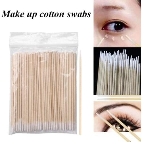 100 Pcs One Headed Cotton Sticks Tattoo Cotton Swab Nail Clean Stick Wood Buds Tip Nail Polish Remover New Makeup Tool