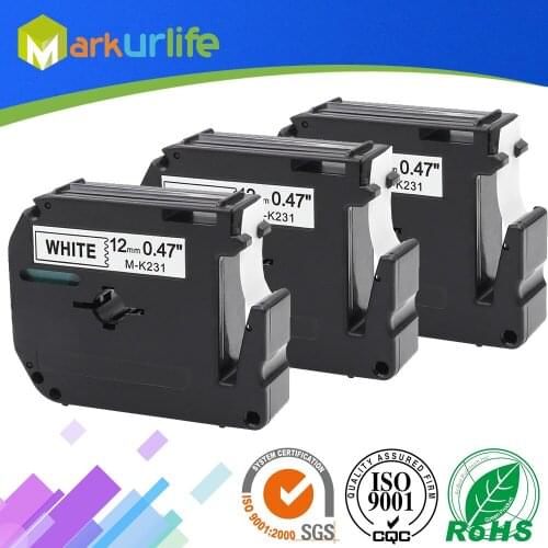 3 PCS/Lot 12mm*8m M-K231 Compatible Brother M Tapes Label cartridge M-K231 MK231 Mk 231 for Brother P touch printer PT100 PT65