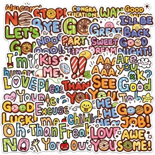 50PCS Cartoon Words INS Style Vsco Girl Stickers For Laptop Moto Skateboard Luggage Refrigerator Notebook Laptop Toy Sticker F5