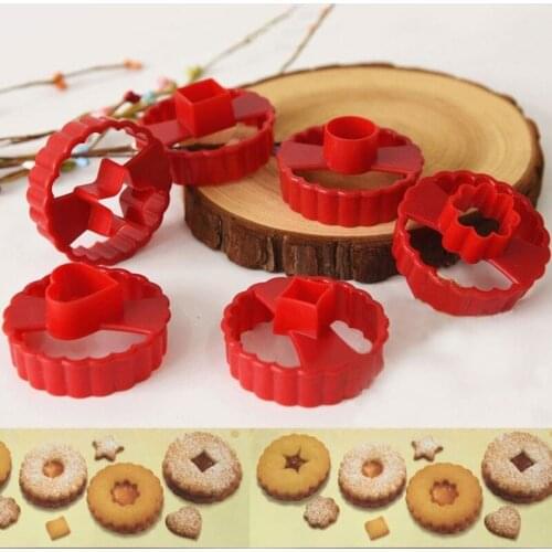 6Pcs Cookie Cake Cutter Decorating Fondant Cutters Tool Linzer Cookie Cutters DIY Multifunctional Round Fudge Pastry Baking Mold