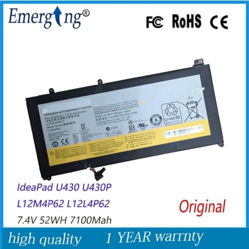 7.4V 52Wh New Original Laptop Battery for Lenovo Ideapad U430 L12M4P62 L12L4P62 U530 Touch