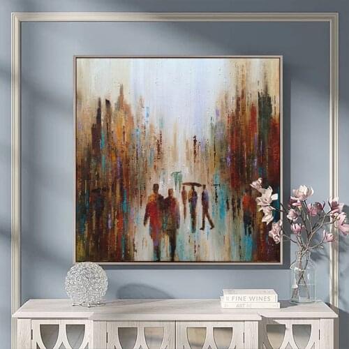 Abstract People Walking In The Rain Art Painting 100% Hand Painted Oil Painting On Canvas Vintage Poster Art Modern Home Decor
