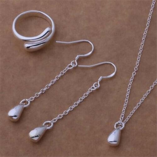 AS091 Hot Sale Silver Plated Color Jewelry Sets For Women Wholesale High Quality Classic Earring 173 + Necklace 681 + Ring 248