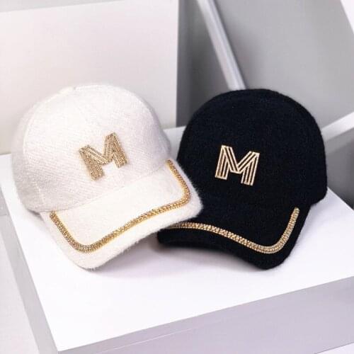New winter adult women casual soft rabbit fur baseball caps Winter Punk Hip hop Rhinestone snapbacks hats Warm Gorros