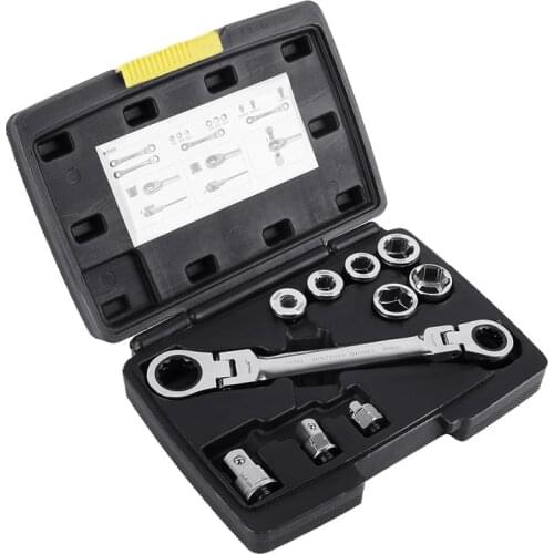 Household Multifunctional Movable Ratchet Socket Wrench Combination 6-19mm Universal Key Ratchet Wrench Tool 1 Set Accessories