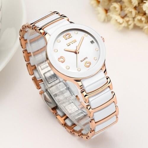 Womens Watch Waterproof Luxury Ceramic Wristwatches Fashion Charm Wristwatch Quartz White Gold Cute Watches Romantic Gift