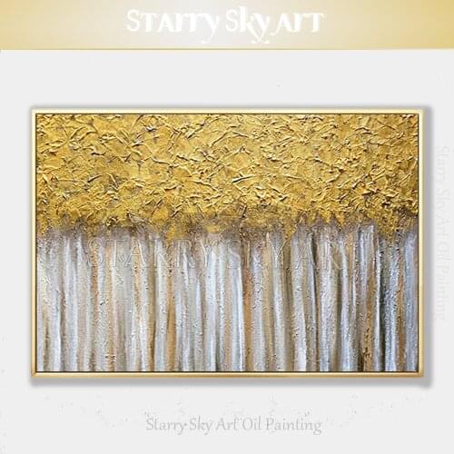 Cheap Price Hand-painted High Quality Modern Abstract Golden Oil Painting on Canvas Thick Paint Textured Gold Yellow Painting