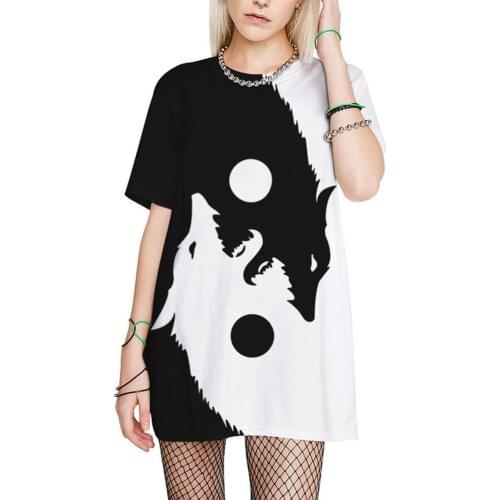 Women Men Summer Modern Cool Fashion O Neck Short Sleeve Yin Yang Wolf Print Loose T-shirt Blouse Casual Unisex Tee femininas