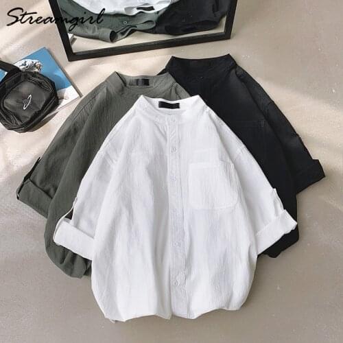 Streamgirl Women Shirt 2021 Summer Cotton White Top Woman Green Plus Size Shirt For Women Summer Loose Blouses Black Shirts
