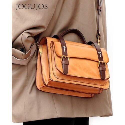 JOGUJOS Real Natural Leather England Style Women Top-Handle Bag High Quality First Layer Cowhide Handbag Large Shopper Tote 2021