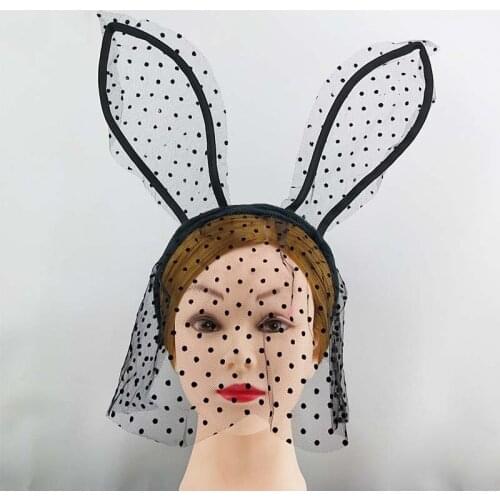 Halloween Costume Birthday Wedding Party Rabbit Bunny Ears Headband With Lace Eye Mask Black White Red Pink