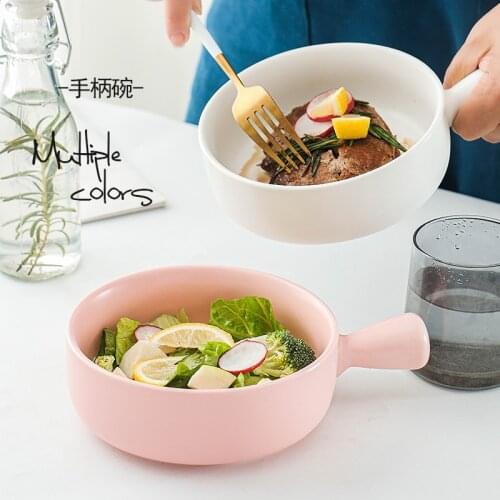 Creative Ceramic Salad Bowl Baked Rice Bowl With Handle Instant Noodle Bowl Japanese Breakfast Rice Bowl