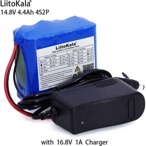 LiitoKala 14.8V 4.4Ah 18650 li-ion battery pack with BMS for night fishing lamp heater miners lamp batteries+16.8V 1A Charger