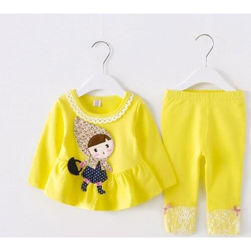 0-3 Yrs Old Baby Girls Cute Cartoon Clothing Set Spring Fall Infant Kids Ruffles Clothes Newborn Lace Gauze Spliced Clothes X454