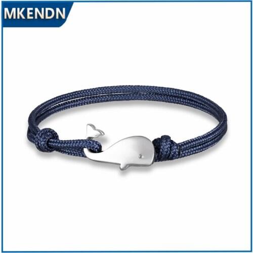 MKENDN New Beach Vacation Tiny Whale Tail Bracelet Couple Men Women 550 Paracord Jewelry Wrap Metal Hooks Summer style