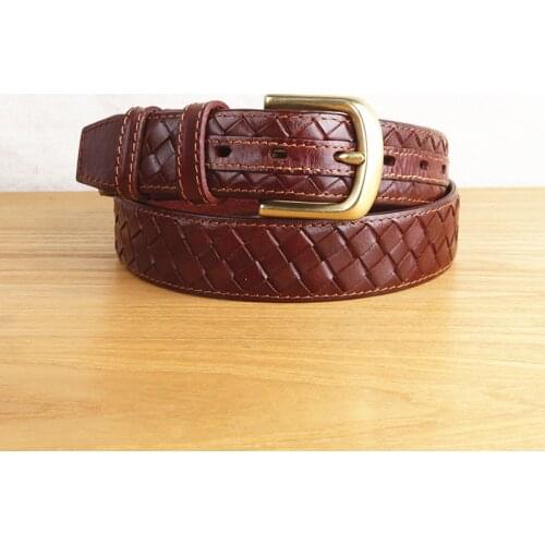 100% Cowhide Mens Woven Belt High Quality Pure Copper Buckle Casual Business Youth Fashion 3.8cm Wide Jeans Belt Luxury
