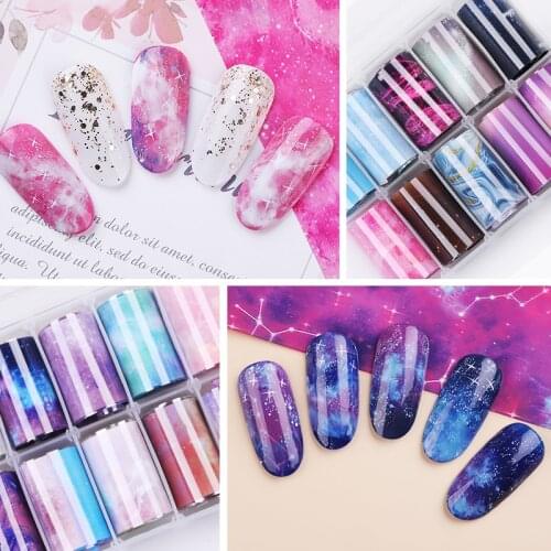 10pcs Galaxy Butterfly Holographic Nail Foil Set Nail Art Transfer Sticker 2.5*100cm Manicure DIY Holo Sticker Decoration Decal