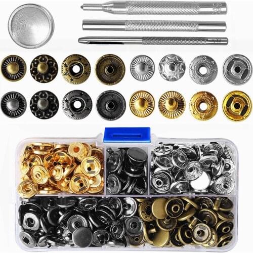 Handcraft Tools Set Snap Fasteners Kit 4 Colors Metal Snap Button Press Studs With 4 Pieces Fixing Tool for Leather, Coat,Jacket