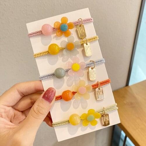 New Cute Candy Color Flower Hair Band Hair Rope Childrens Cute Candy Color Flower Acrylic Elastic Hair Band Rubber Band Wholesa