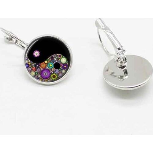 New retro yin and yang Taiji Mandala crystal glass pendant ear hook earrings jewelry