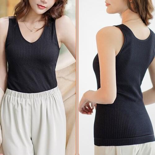 Newly Women Thermal Fleece Lined Underwear Tops Cami Tank Top with Built in Bra V-Neck Vest